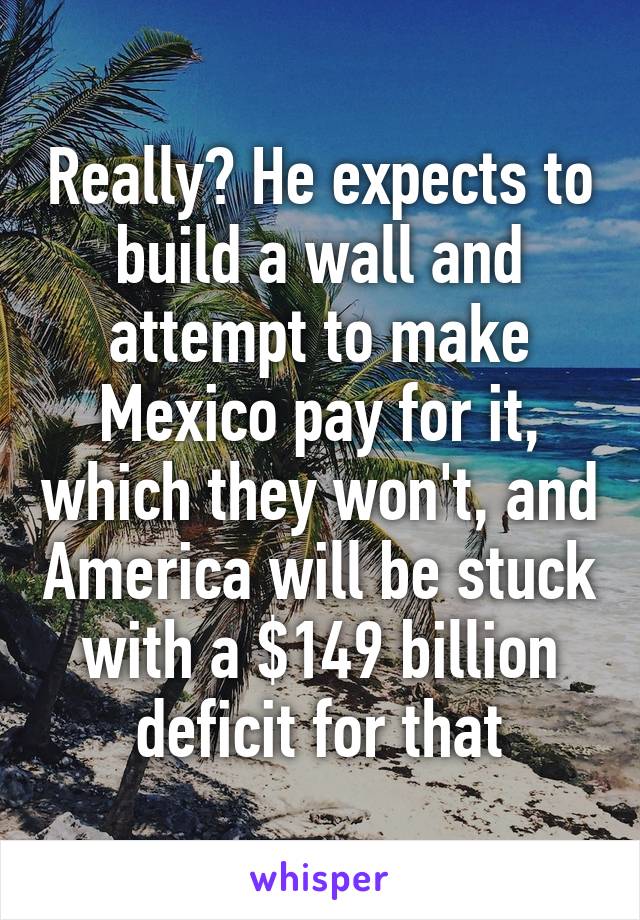 Really? He expects to build a wall and attempt to make Mexico pay for it, which they won't, and America will be stuck with a $149 billion deficit for that