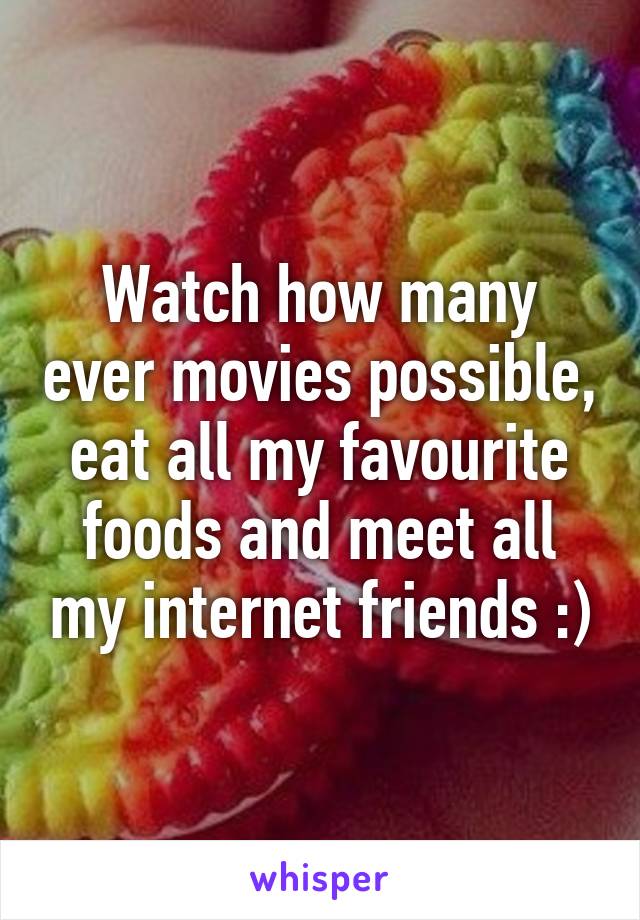 Watch how many ever movies possible, eat all my favourite foods and meet all my internet friends :)