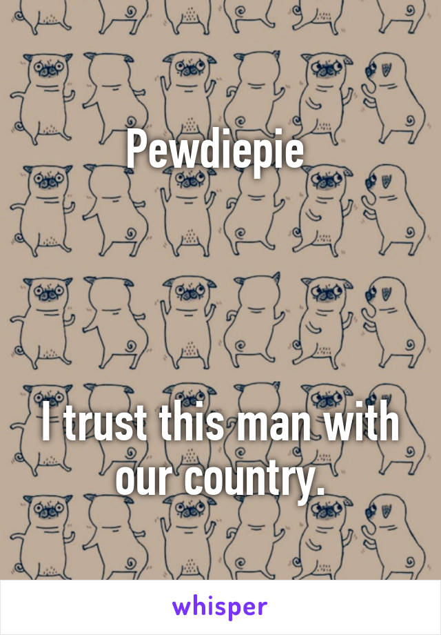 Pewdiepie 




I trust this man with our country.