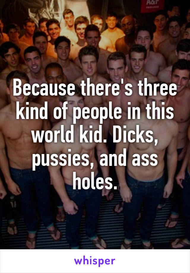 Because there's three kind of people in this world kid. Dicks, pussies, and ass holes.