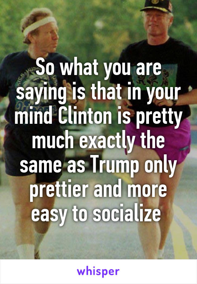 So what you are saying is that in your mind Clinton is pretty much exactly the same as Trump only prettier and more easy to socialize 