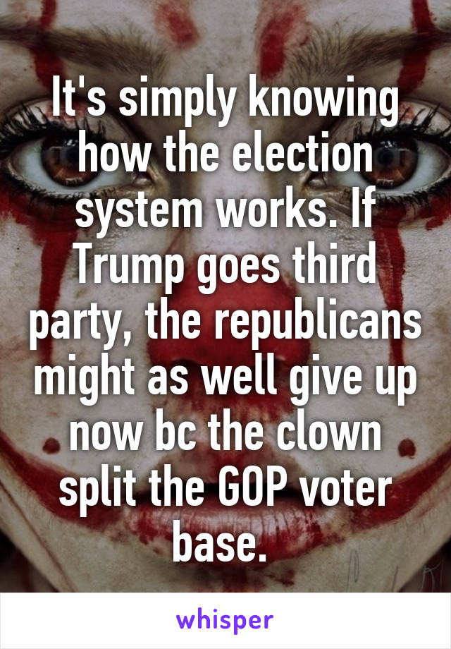 It's simply knowing how the election system works. If Trump goes third party, the republicans might as well give up now bc the clown split the GOP voter base. 