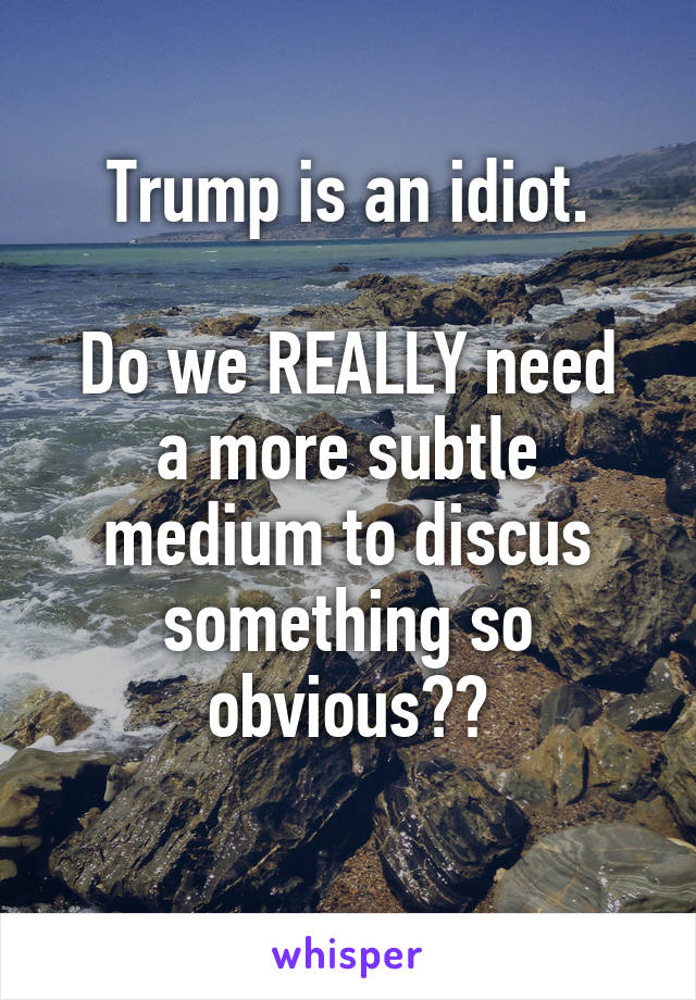 Trump is an idiot.

Do we REALLY need a more subtle medium to discus something so obvious??
