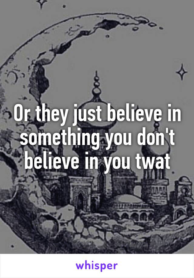 Or they just believe in something you don't believe in you twat