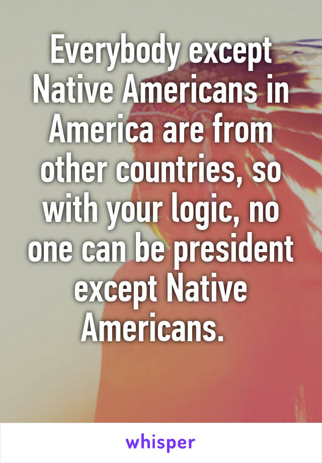 Everybody except Native Americans in America are from other countries, so with your logic, no one can be president except Native Americans.  

