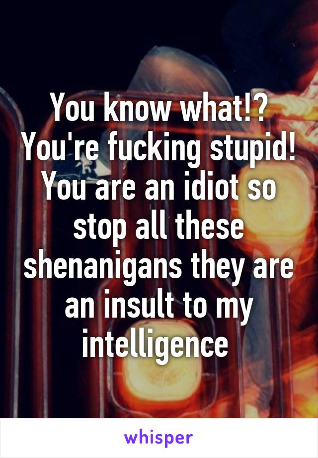 You know what!? You're fucking stupid! You are an idiot so stop all these shenanigans they are an insult to my intelligence 