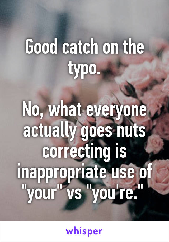 Good catch on the typo.

No, what everyone actually goes nuts correcting is inappropriate use of "your" vs "you're." 