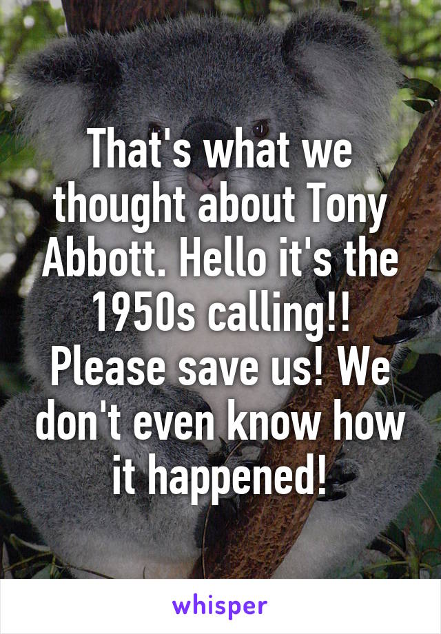 That's what we thought about Tony Abbott. Hello it's the 1950s calling!! Please save us! We don't even know how it happened!