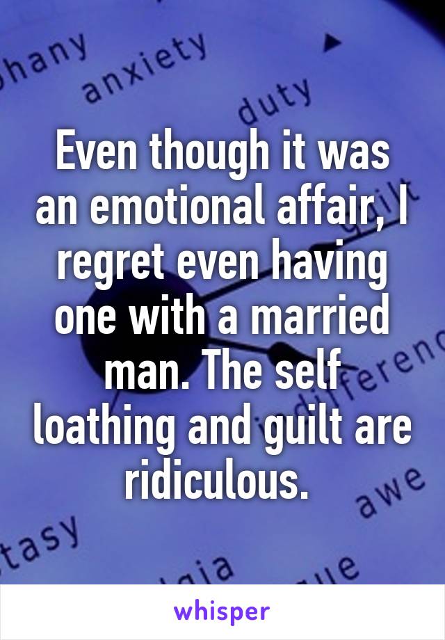 Even though it was an emotional affair, I regret even having one with a married man. The self loathing and guilt are ridiculous. 