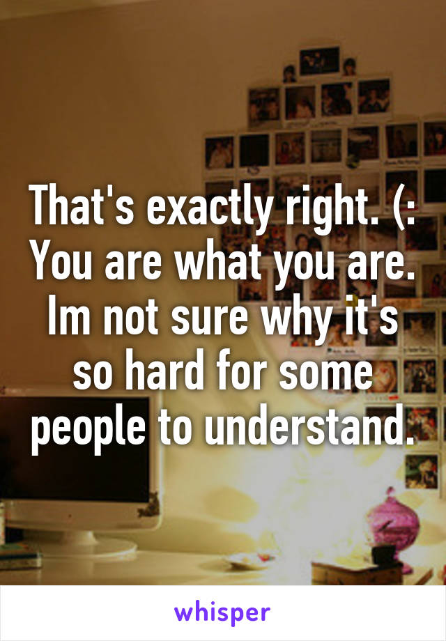 That's exactly right. (: You are what you are. Im not sure why it's so hard for some people to understand.