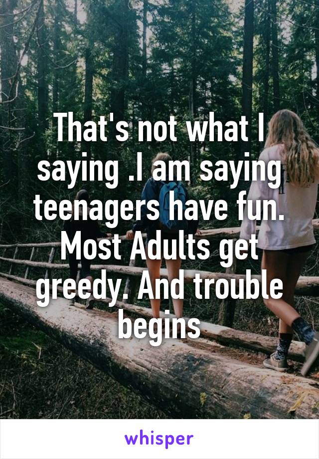 That's not what I saying .I am saying teenagers have fun. Most Adults get greedy. And trouble begins