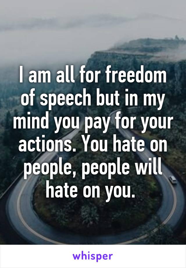 I am all for freedom of speech but in my mind you pay for your actions. You hate on people, people will hate on you. 