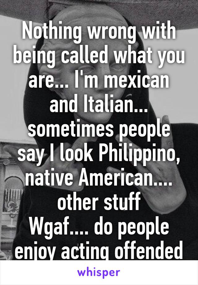 Nothing wrong with being called what you are... I'm mexican and Italian... sometimes people say I look Philippino, native American.... other stuff
Wgaf.... do people enjoy acting offended