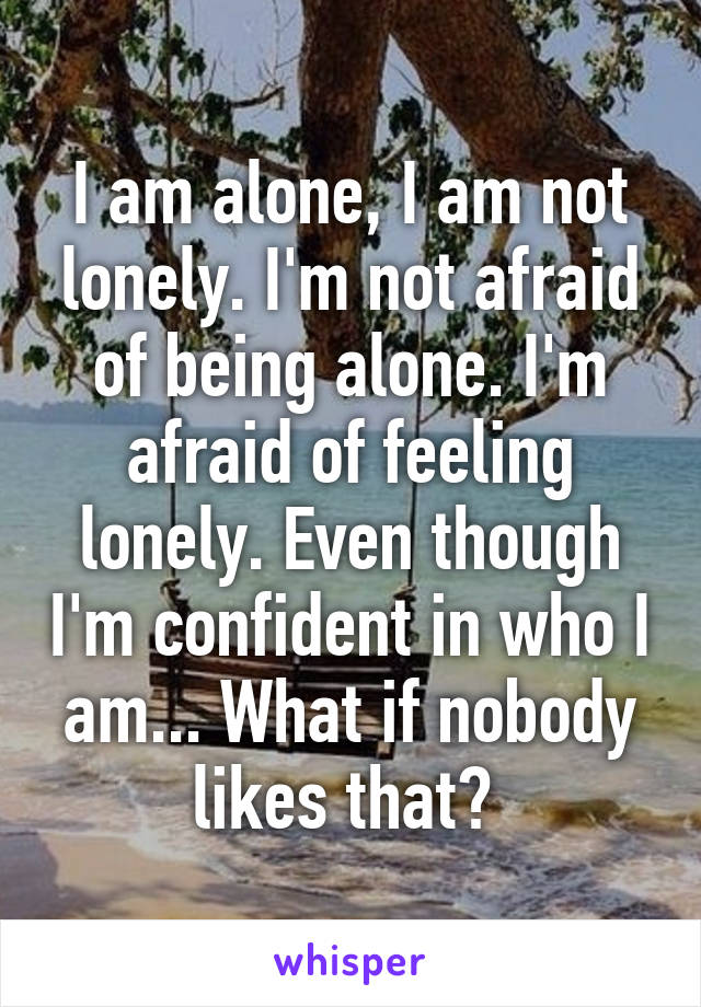 I am alone, I am not lonely. I'm not afraid of being alone. I'm afraid of feeling lonely. Even though I'm confident in who I am... What if nobody likes that? 