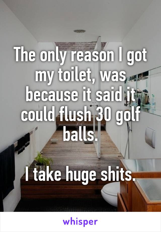 The only reason I got my toilet, was because it said it could flush 30 golf balls.

I take huge shits.