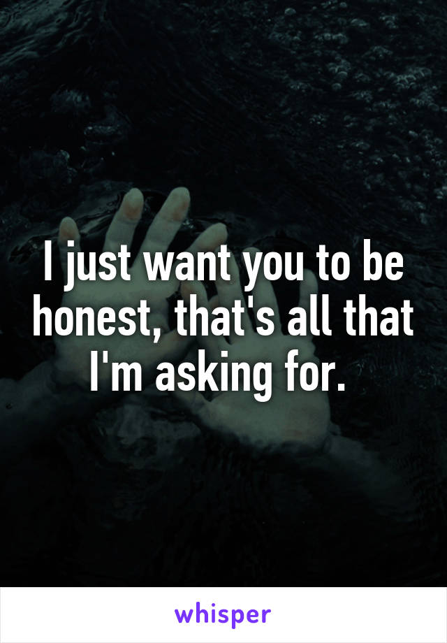 I just want you to be honest, that's all that I'm asking for. 