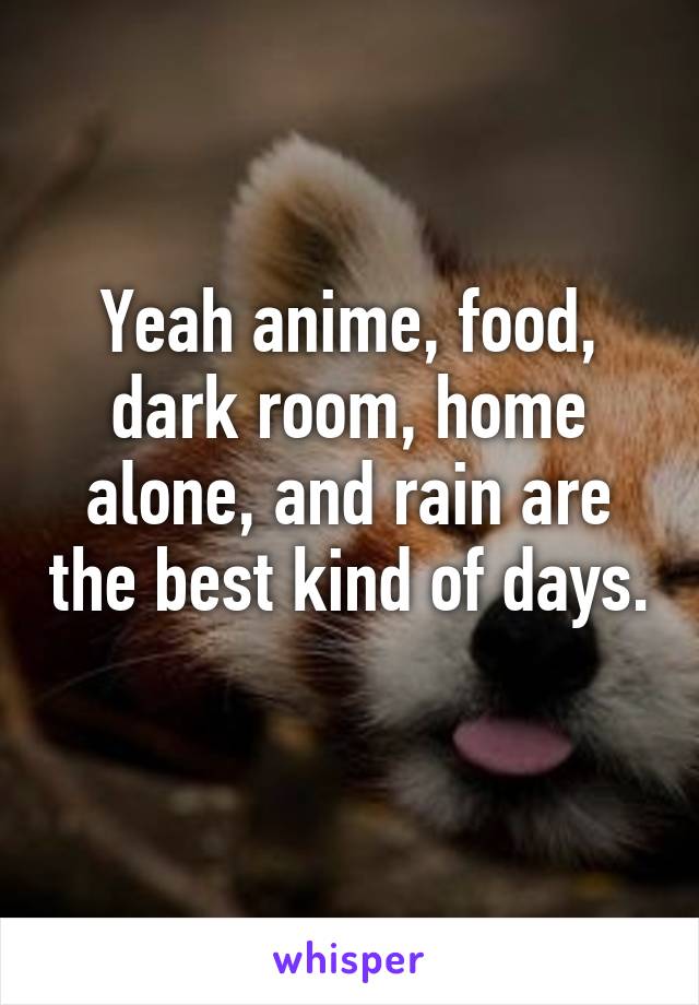 Yeah anime, food, dark room, home alone, and rain are the best kind of days. 