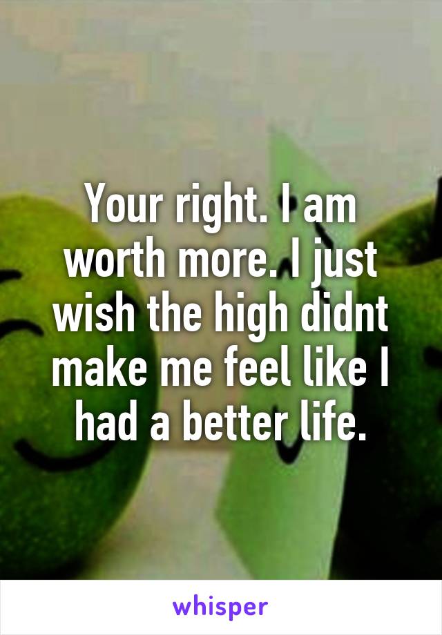 Your right. I am worth more. I just wish the high didnt make me feel like I had a better life.