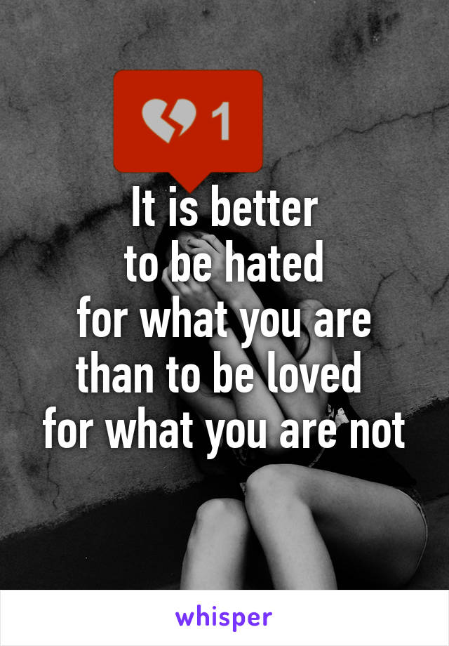 It is better
to be hated
for what you are
than to be loved 
for what you are not