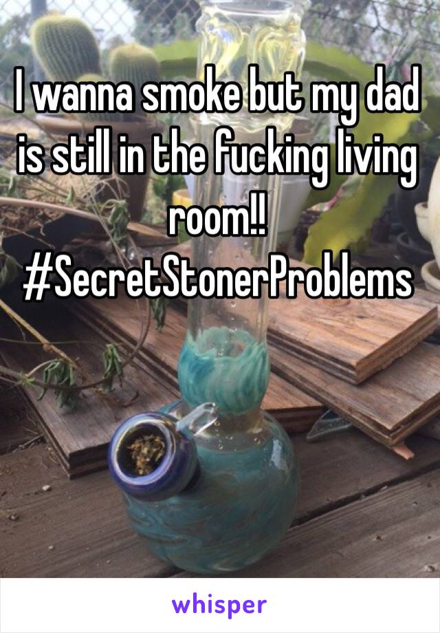 I wanna smoke but my dad is still in the fucking living room!! 
#SecretStonerProblems 