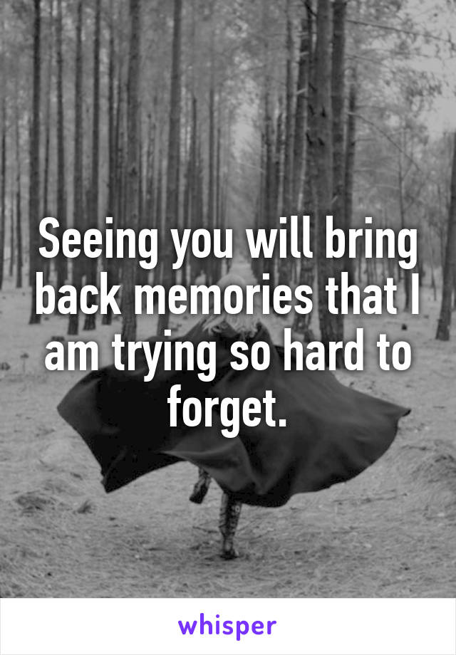 Seeing you will bring back memories that I am trying so hard to forget.