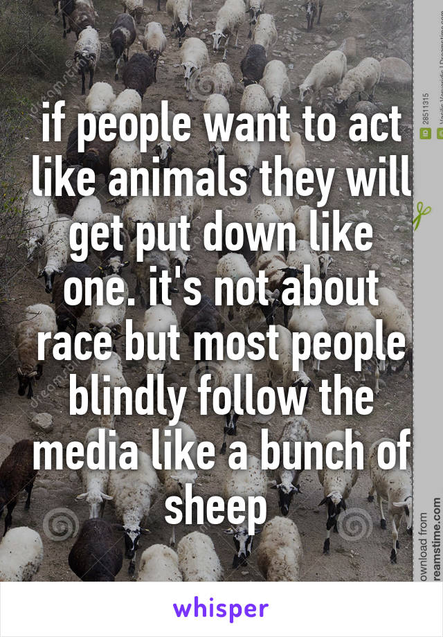 if people want to act like animals they will get put down like one. it's not about race but most people blindly follow the media like a bunch of sheep 