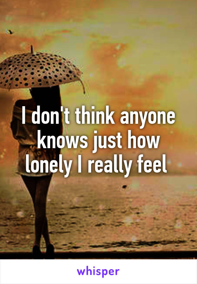 I don't think anyone knows just how lonely I really feel 