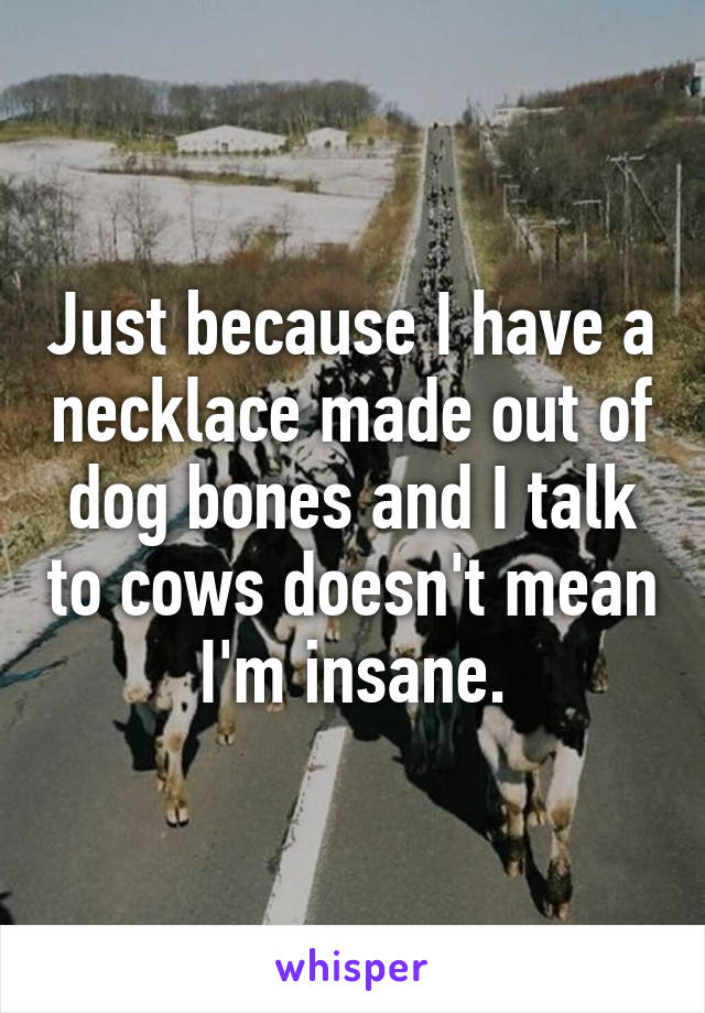 Just because I have a necklace made out of dog bones and I talk to cows doesn't mean I'm insane.