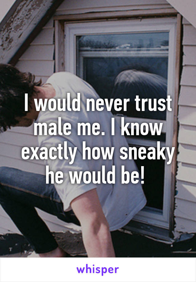 I would never trust male me. I know exactly how sneaky he would be! 
