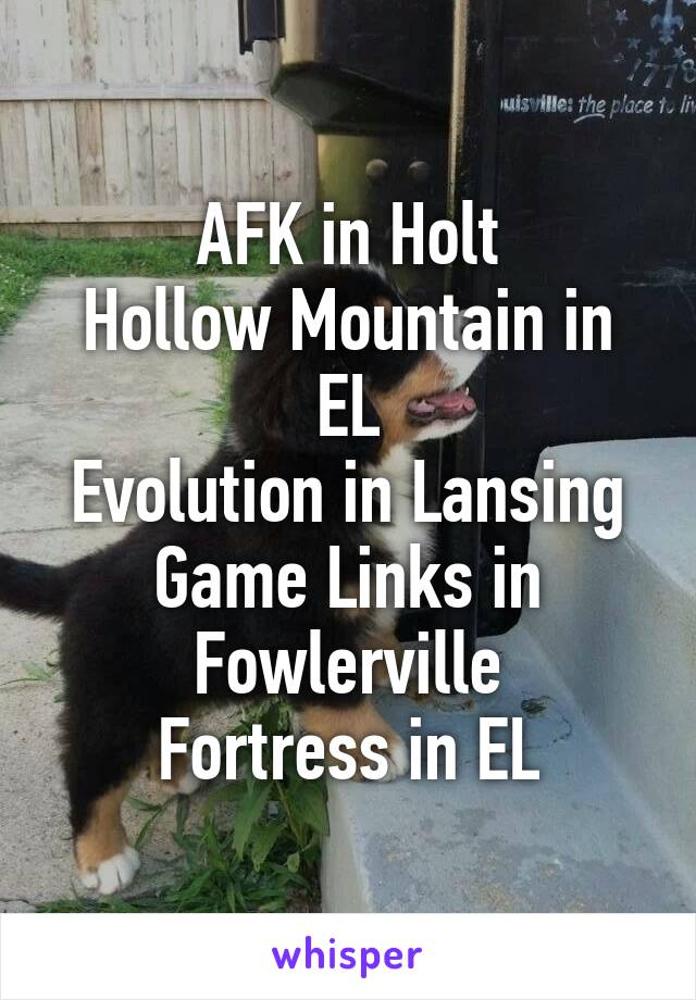 AFK in Holt
Hollow Mountain in EL
Evolution in Lansing
Game Links in Fowlerville
Fortress in EL
