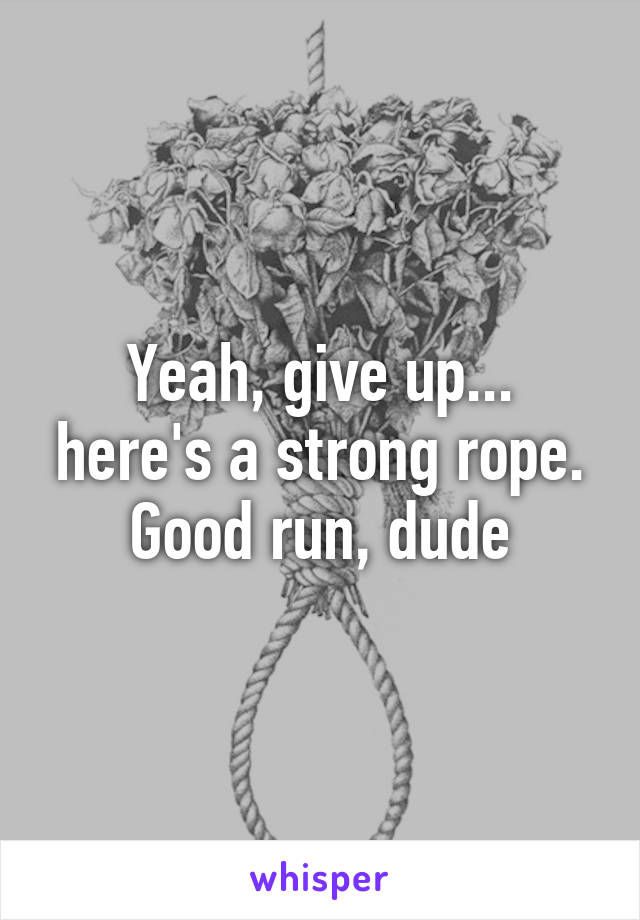 Yeah, give up... here's a strong rope. Good run, dude