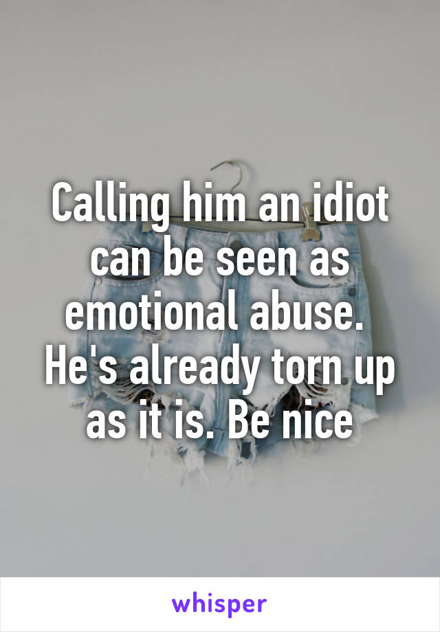 Calling him an idiot can be seen as emotional abuse.  He's already torn up as it is. Be nice