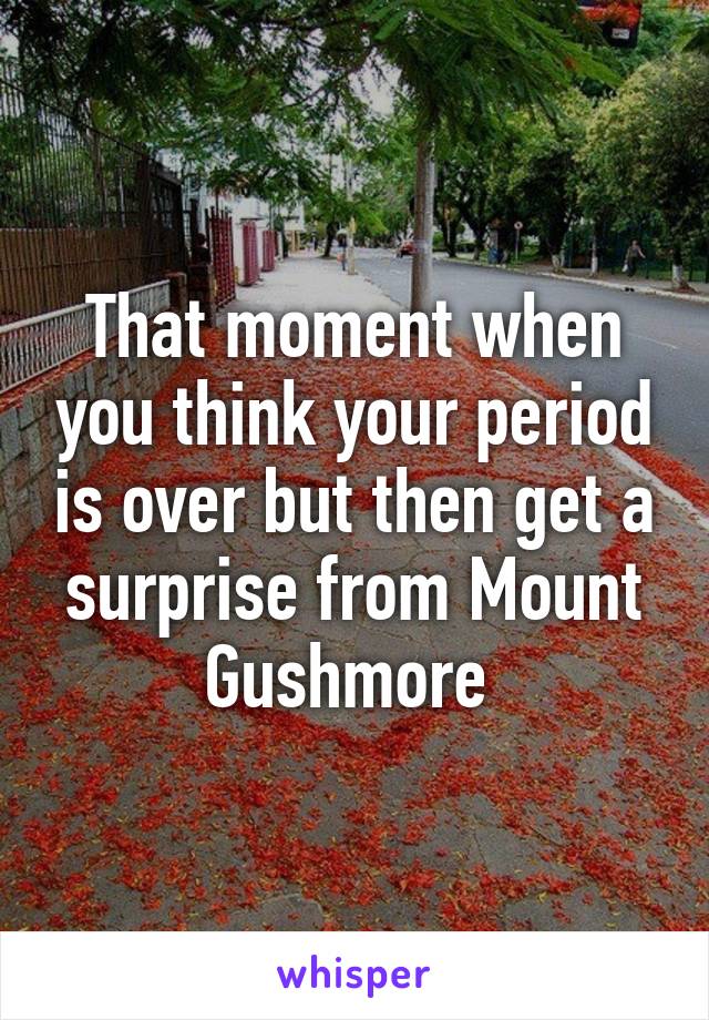 That moment when you think your period is over but then get a surprise from Mount Gushmore 