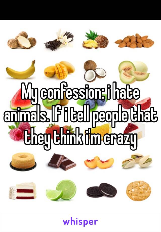 My confession: i hate animals. If i tell people that they think i'm crazy