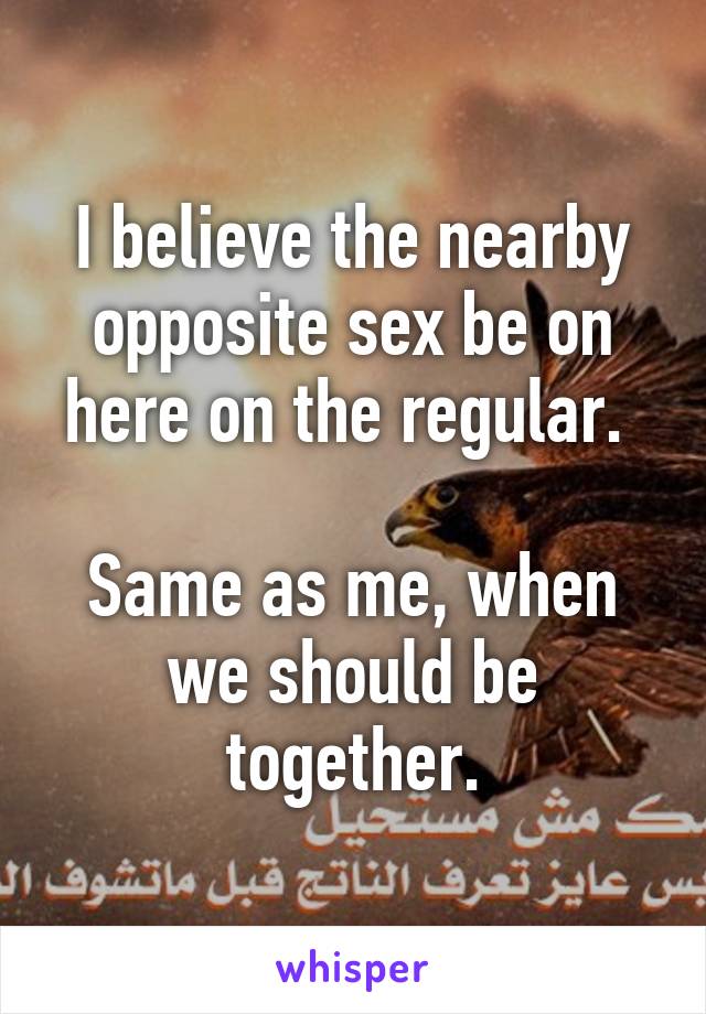 I believe the nearby opposite sex be on here on the regular. 

Same as me, when we should be together.