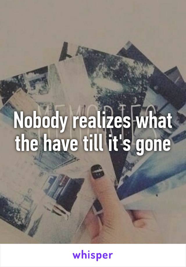 Nobody realizes what the have till it's gone