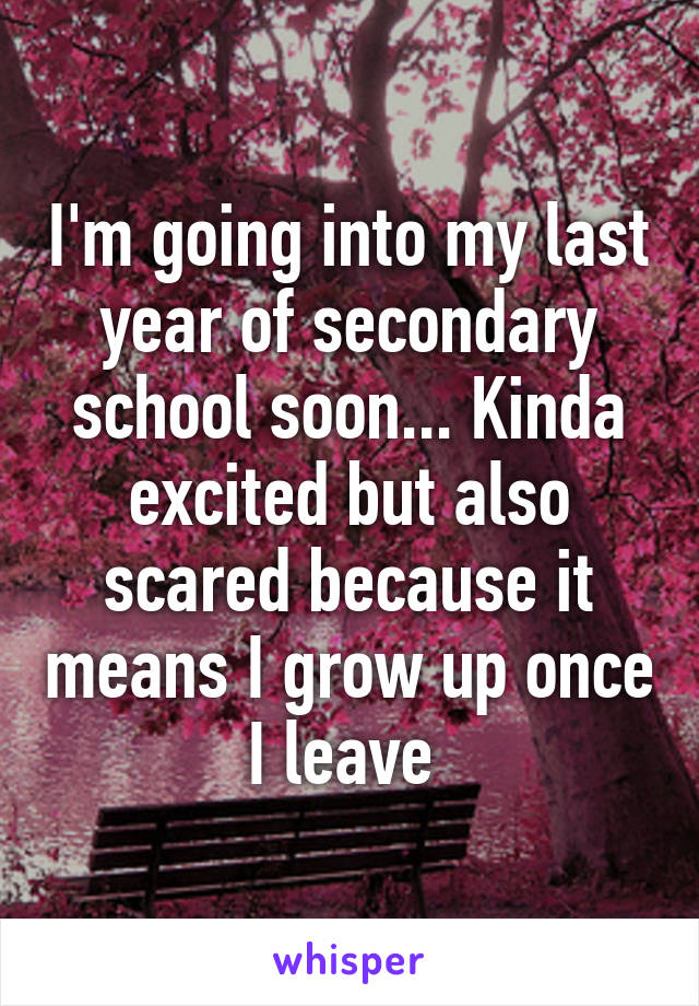 I'm going into my last year of secondary school soon... Kinda excited but also scared because it means I grow up once I leave 