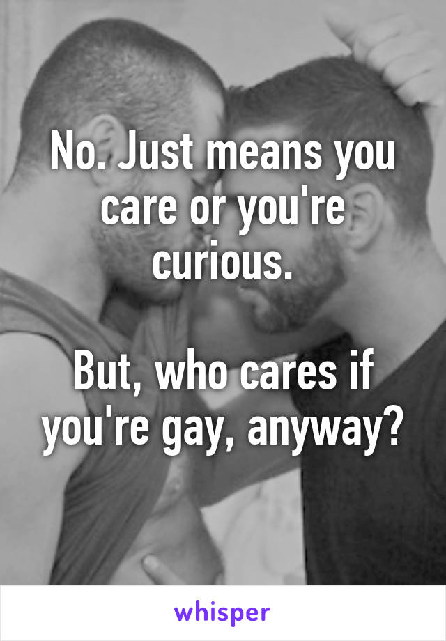 No. Just means you care or you're curious.

But, who cares if you're gay, anyway?
