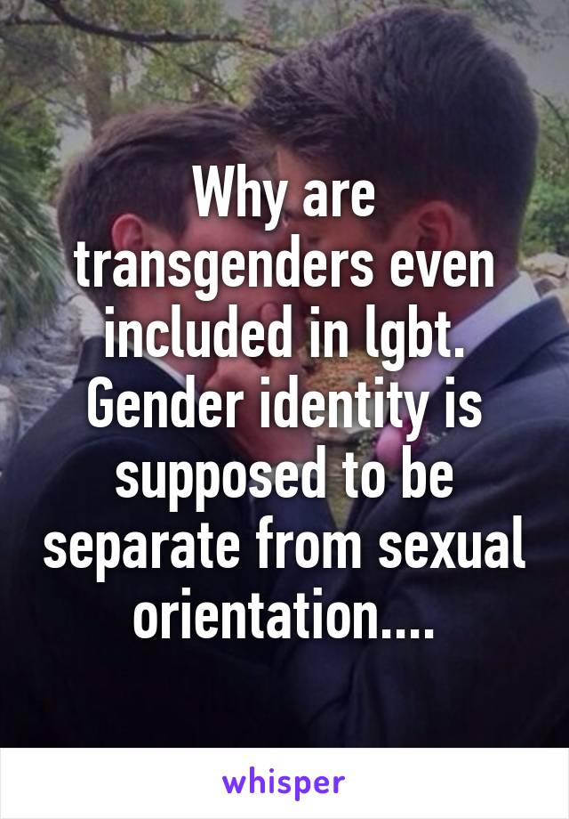 Why are transgenders even included in lgbt. Gender identity is supposed to be separate from sexual orientation....