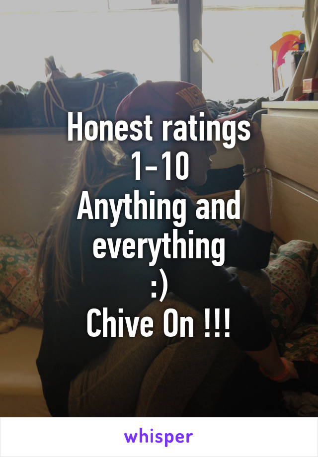 Honest ratings
1-10
Anything and everything
:)
Chive On !!!