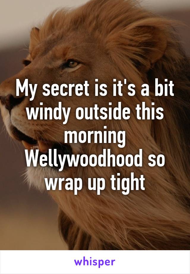 My secret is it's a bit windy outside this morning Wellywoodhood so wrap up tight