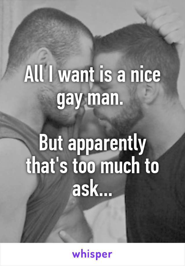 All I want is a nice gay man. 

But apparently that's too much to ask...