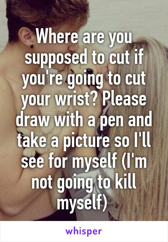 Where are you supposed to cut if you're going to cut your wrist? Please draw with a pen and take a picture so I'll see for myself (I'm not going to kill myself) 