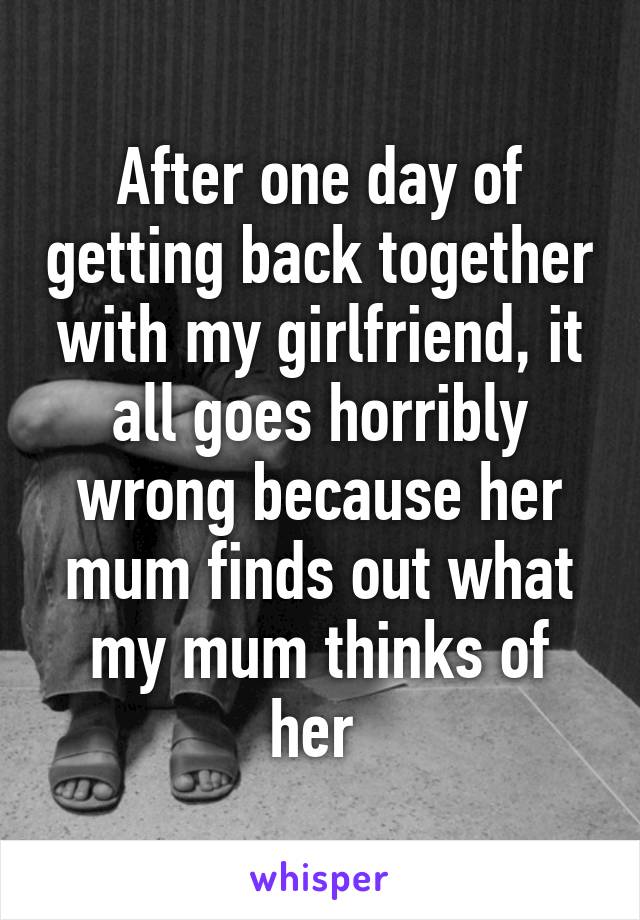 After one day of getting back together with my girlfriend, it all goes horribly wrong because her mum finds out what my mum thinks of her 