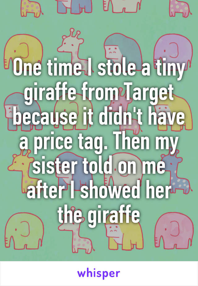 One time I stole a tiny giraffe from Target because it didn't have a price tag. Then my sister told on me after I showed her the giraffe