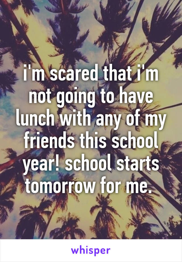 i'm scared that i'm not going to have lunch with any of my friends this school year! school starts tomorrow for me. 