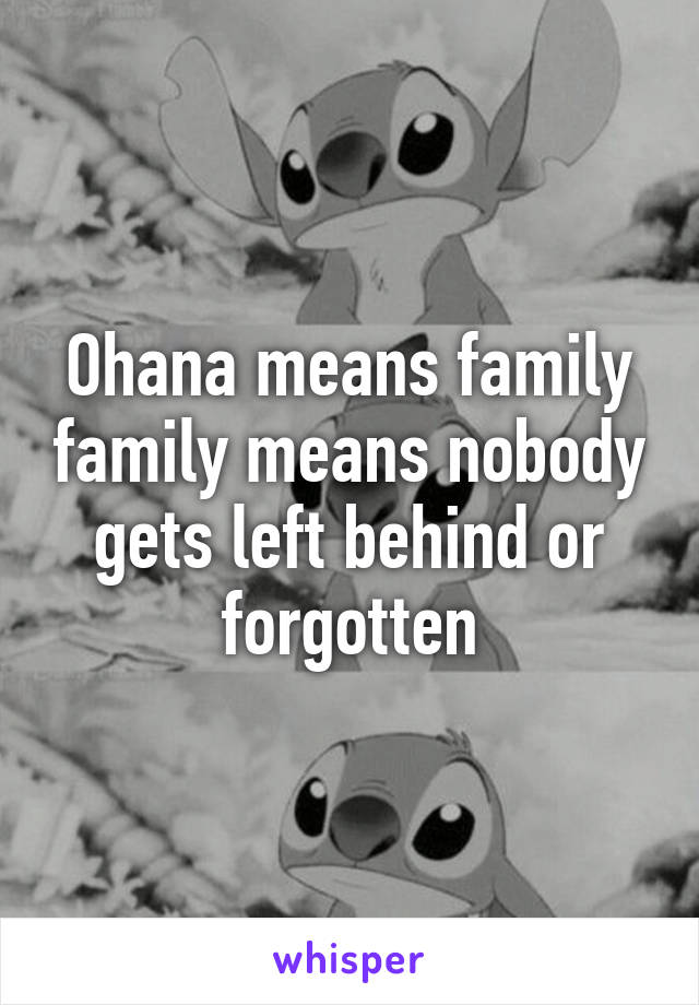 Ohana means family family means nobody gets left behind or forgotten