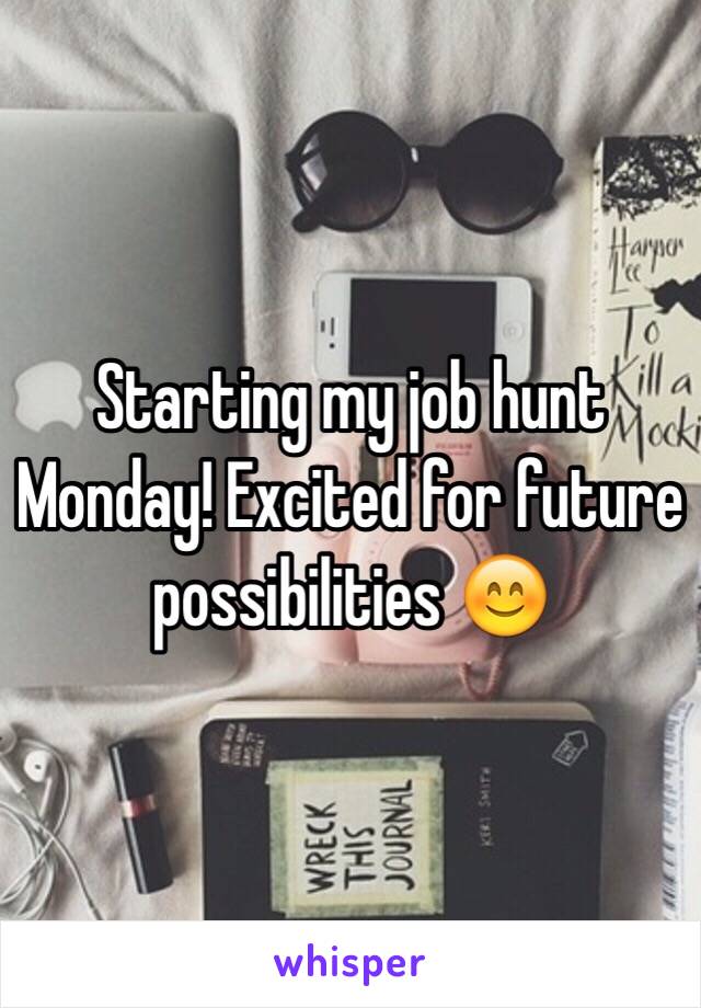 Starting my job hunt Monday! Excited for future possibilities 😊