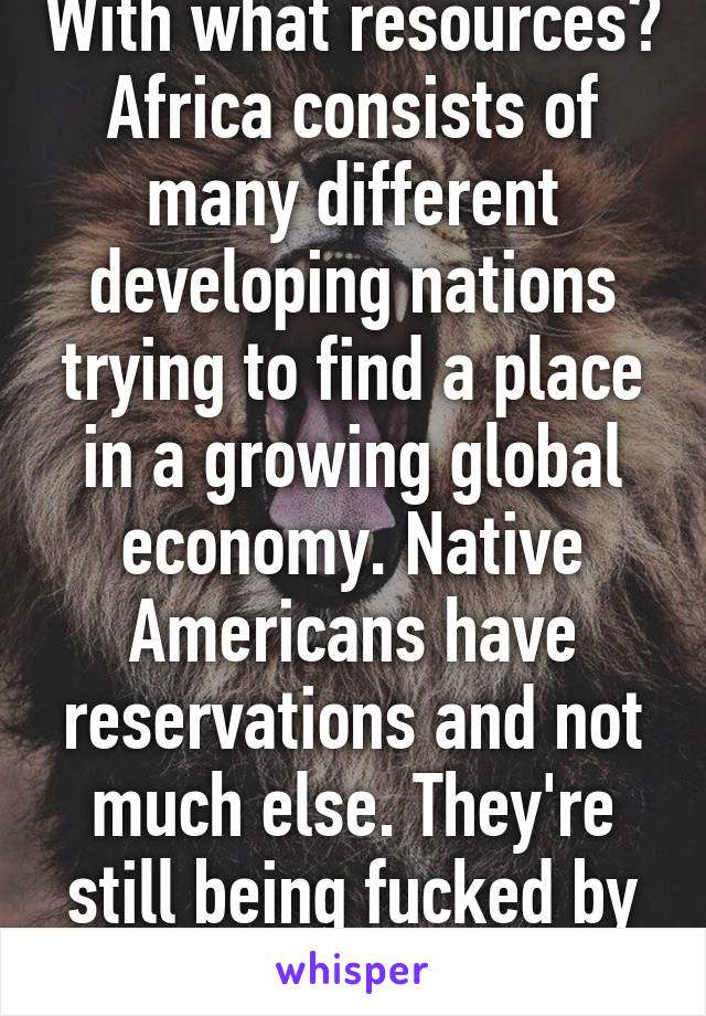 With what resources? Africa consists of many different developing nations trying to find a place in a growing global economy. Native Americans have reservations and not much else. They're still being fucked by us