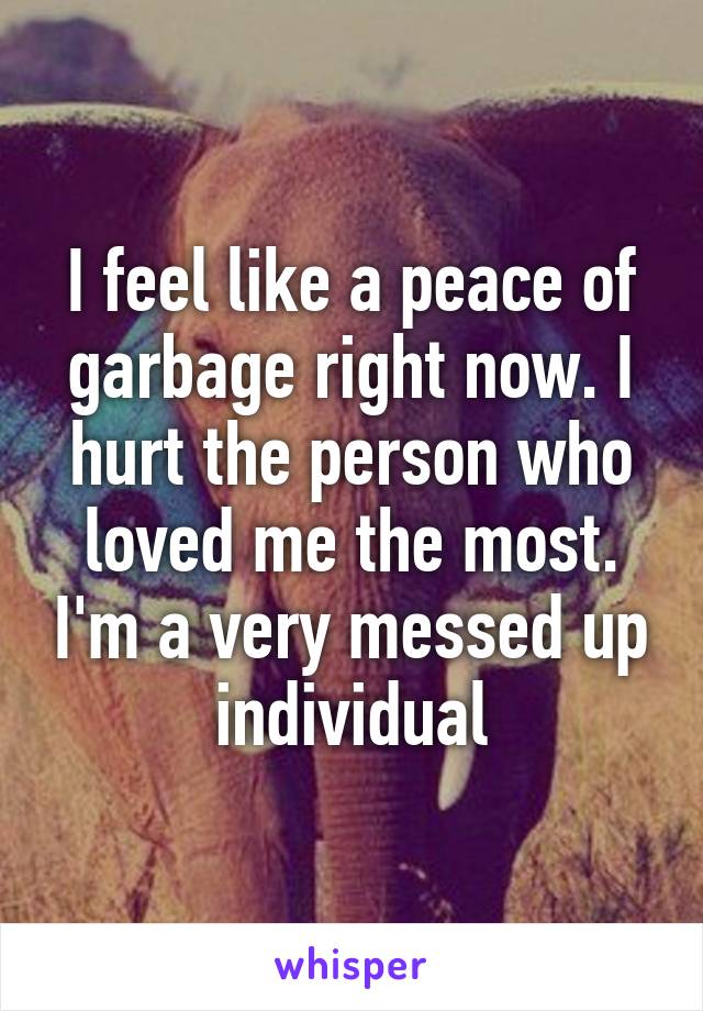 I feel like a peace of garbage right now. I hurt the person who loved me the most. I'm a very messed up individual